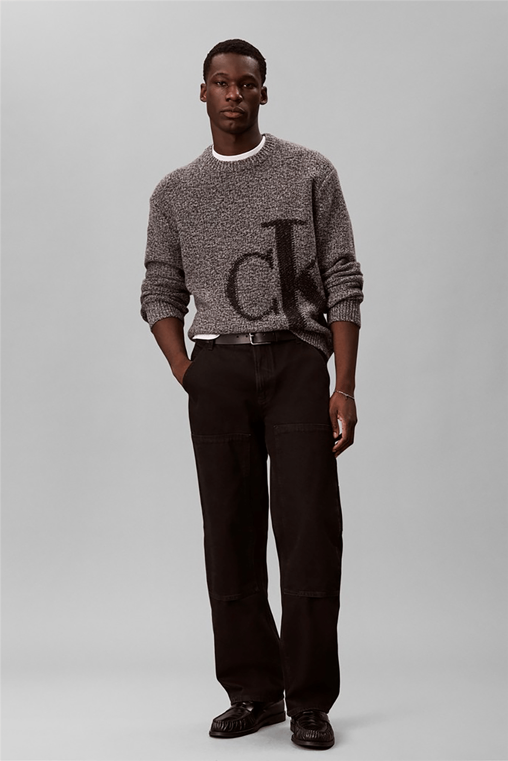 Calvin Klein Ls Lambswool Blend Monogram Crew Erkek Triko Gri