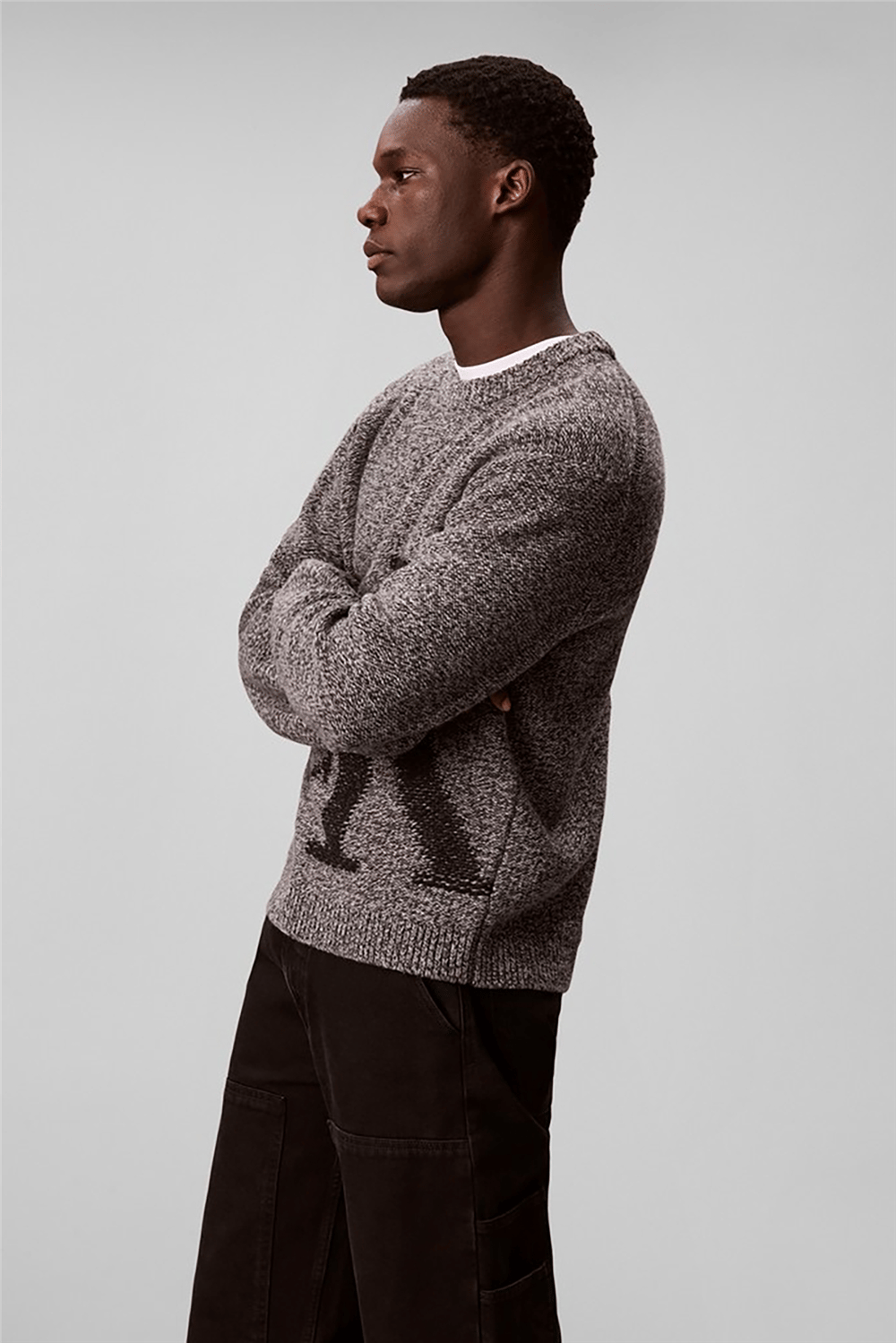 Calvin Klein Ls Lambswool Blend Monogram Crew Erkek Triko Gri