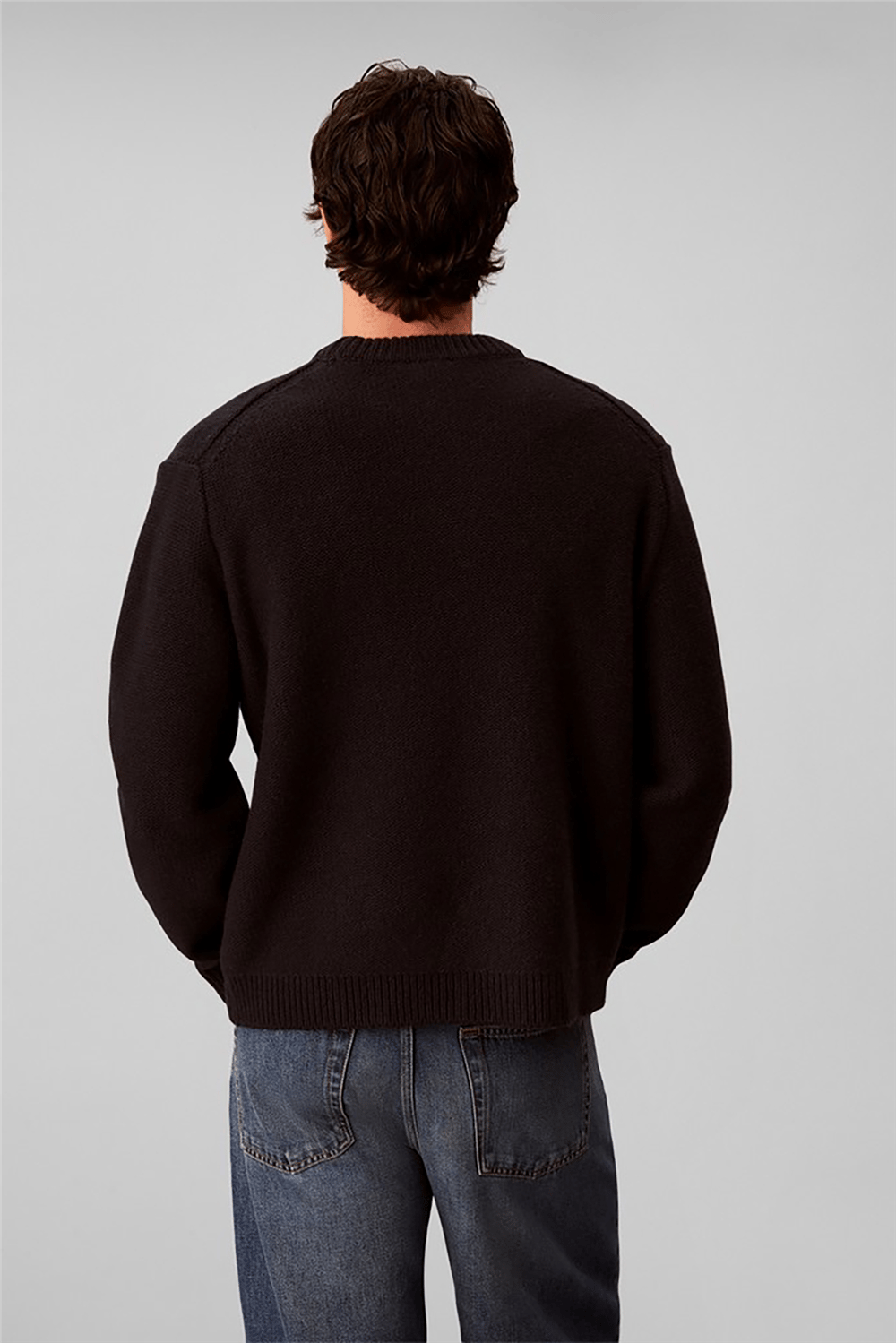 Calvin Klein Ls Lambswool Blend Monogram Crew Erkek Triko Siyah