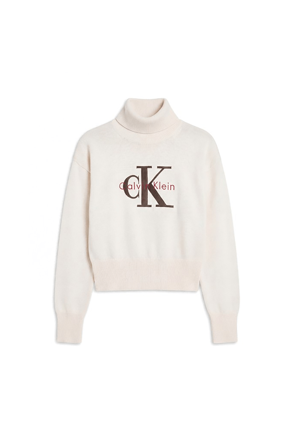 Calvin Klein Ls Logo Tneck Pullover Kadın Triko Beyaz