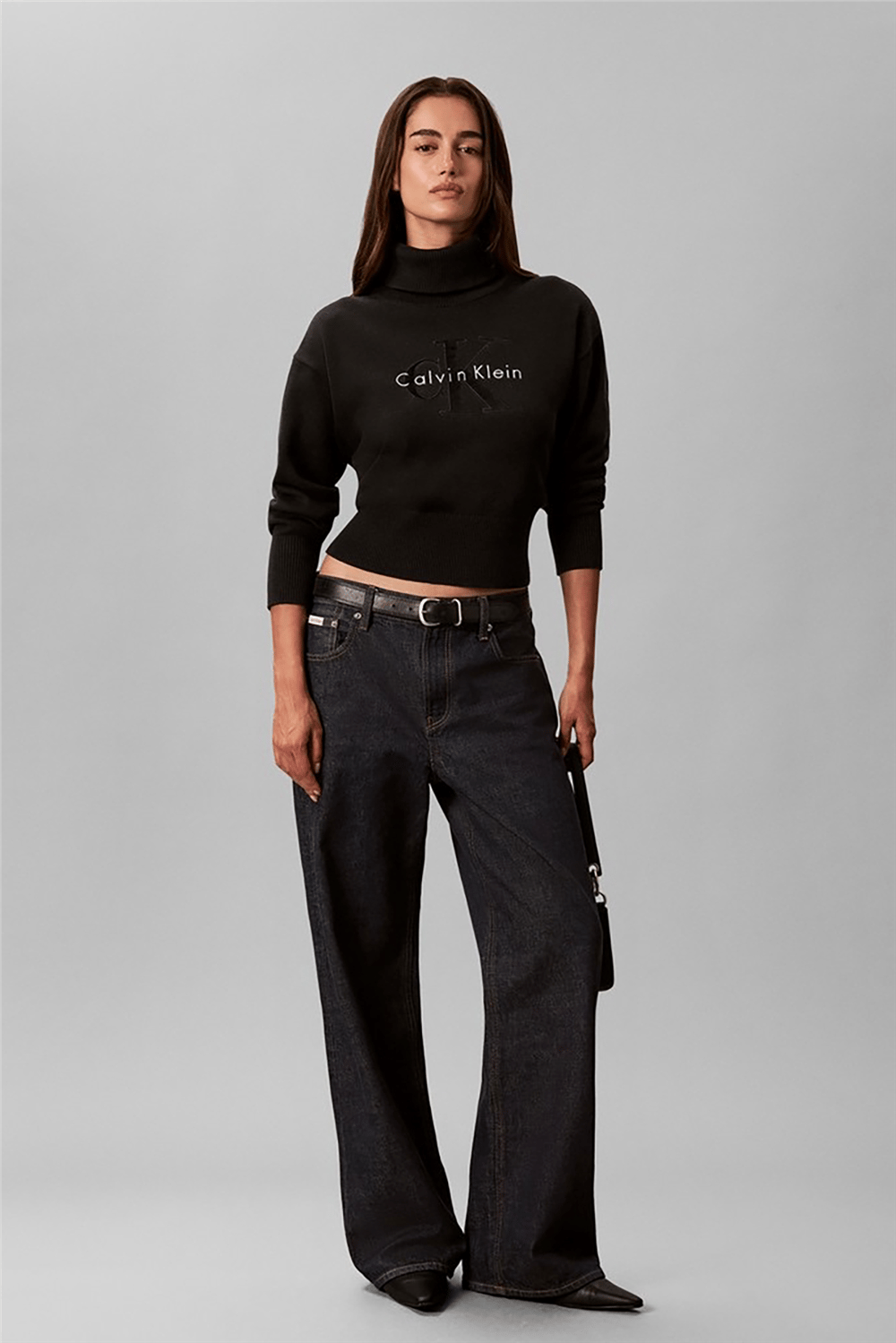 Calvin Klein Ls Logo Tneck Pullover Kadın Triko Siyah
