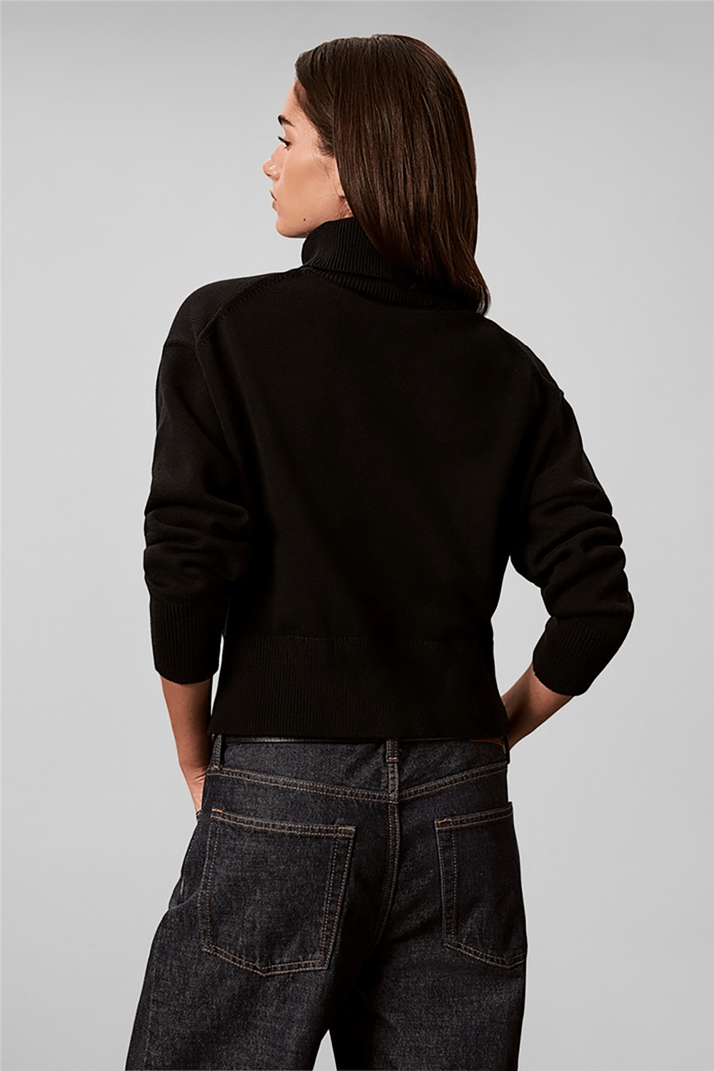 Calvin Klein Ls Logo Tneck Pullover Kadın Triko Siyah