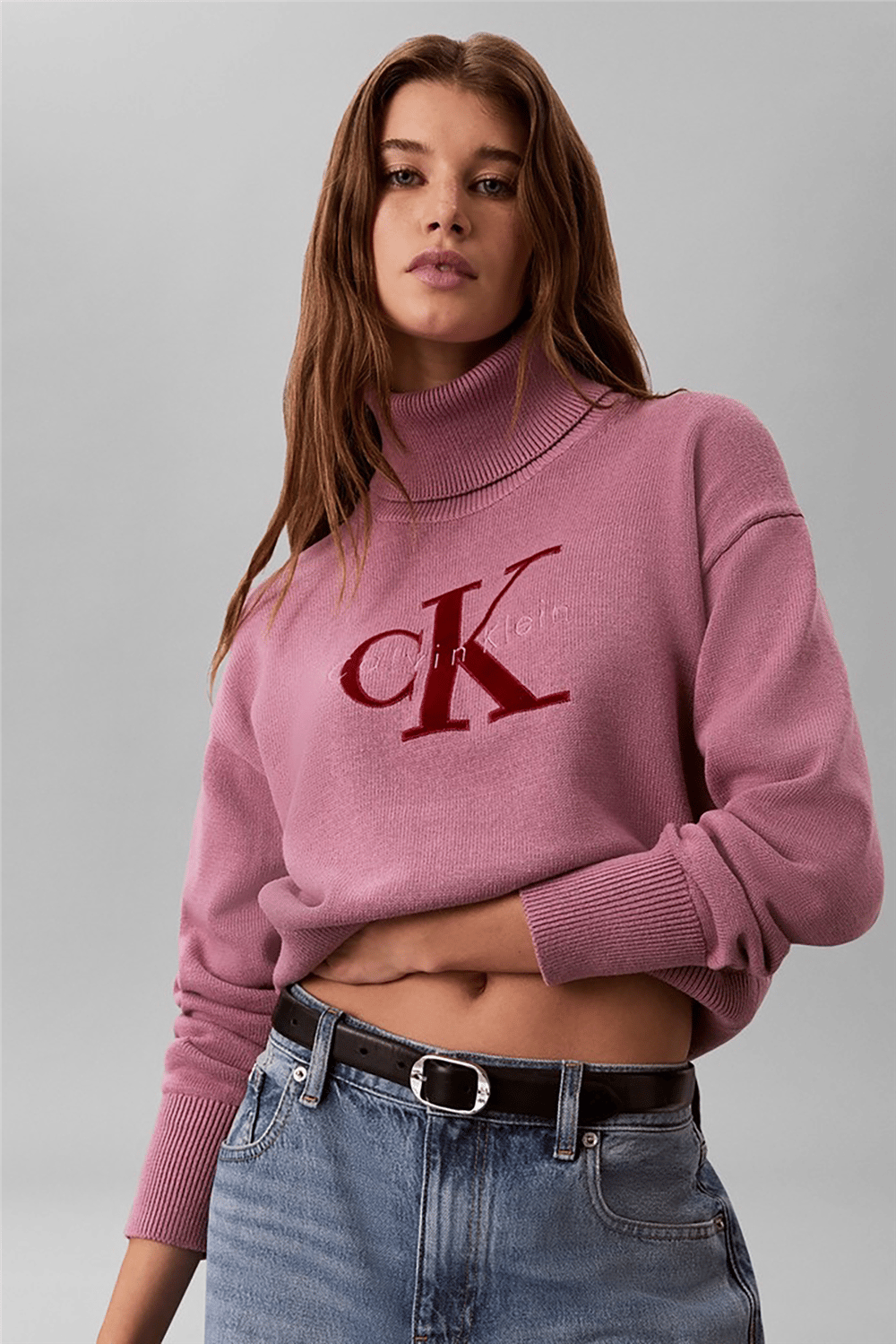 Calvin Klein Ls Logo Tneck Pullover Kadın Triko