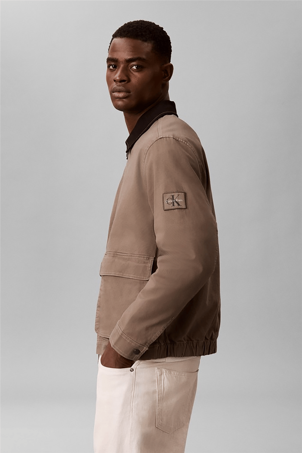Calvin Klein Ls Matty Canvas Contrast Collar Erkek Mont Gri