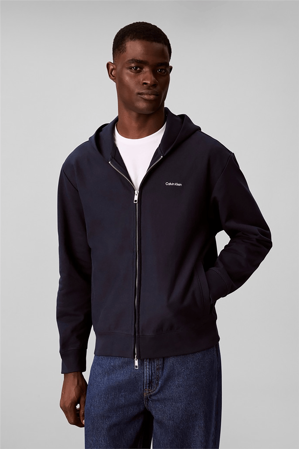 Calvin Klein Ls Micro Logo Dbl Fz Hoodie Erkek Kapüşonlu Sweatshirt Lacivert