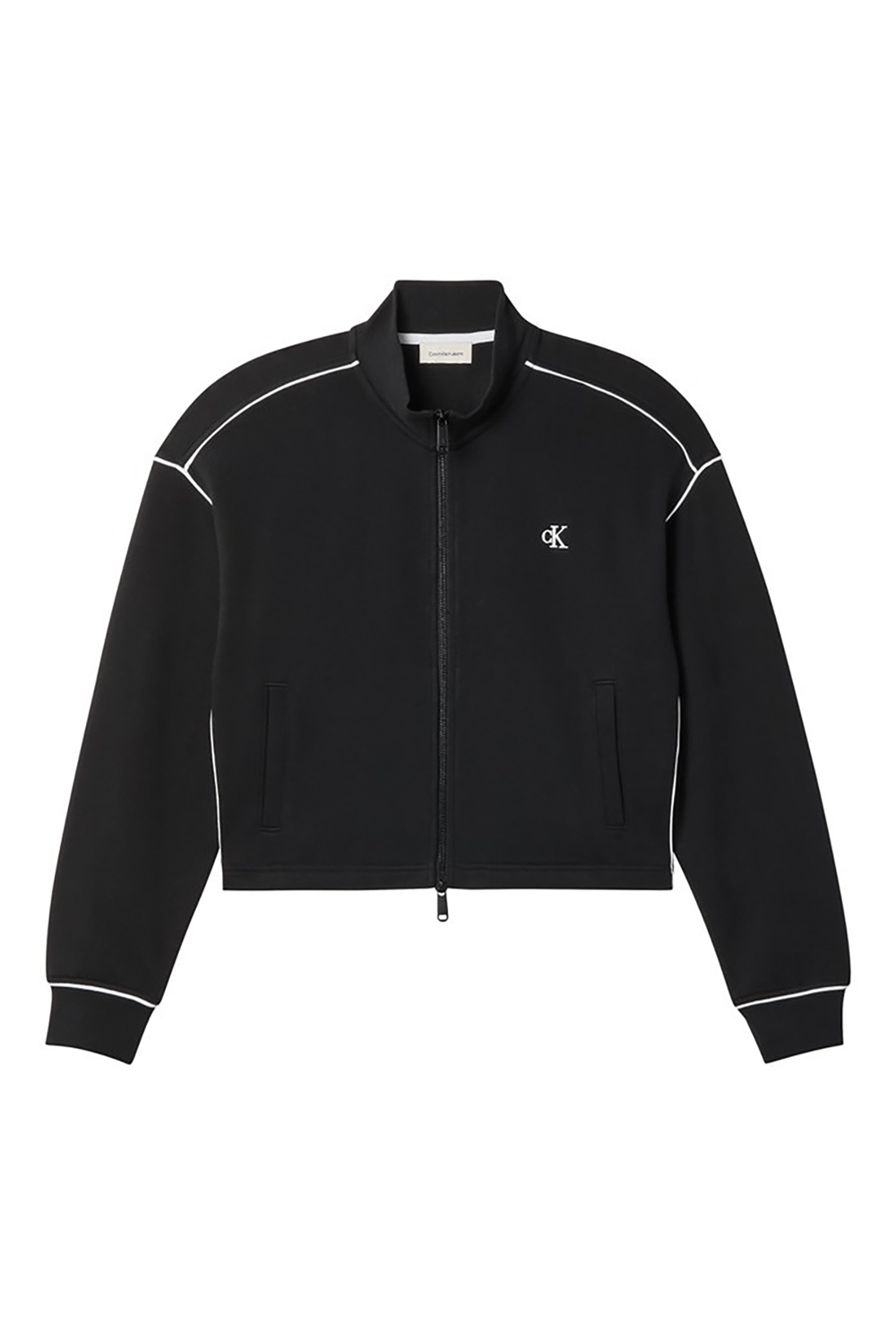 Calvin Klein Ls Monogram Terry Contrast Pipin Kadın Bisiklet Yaka Sweatshirt Siyah