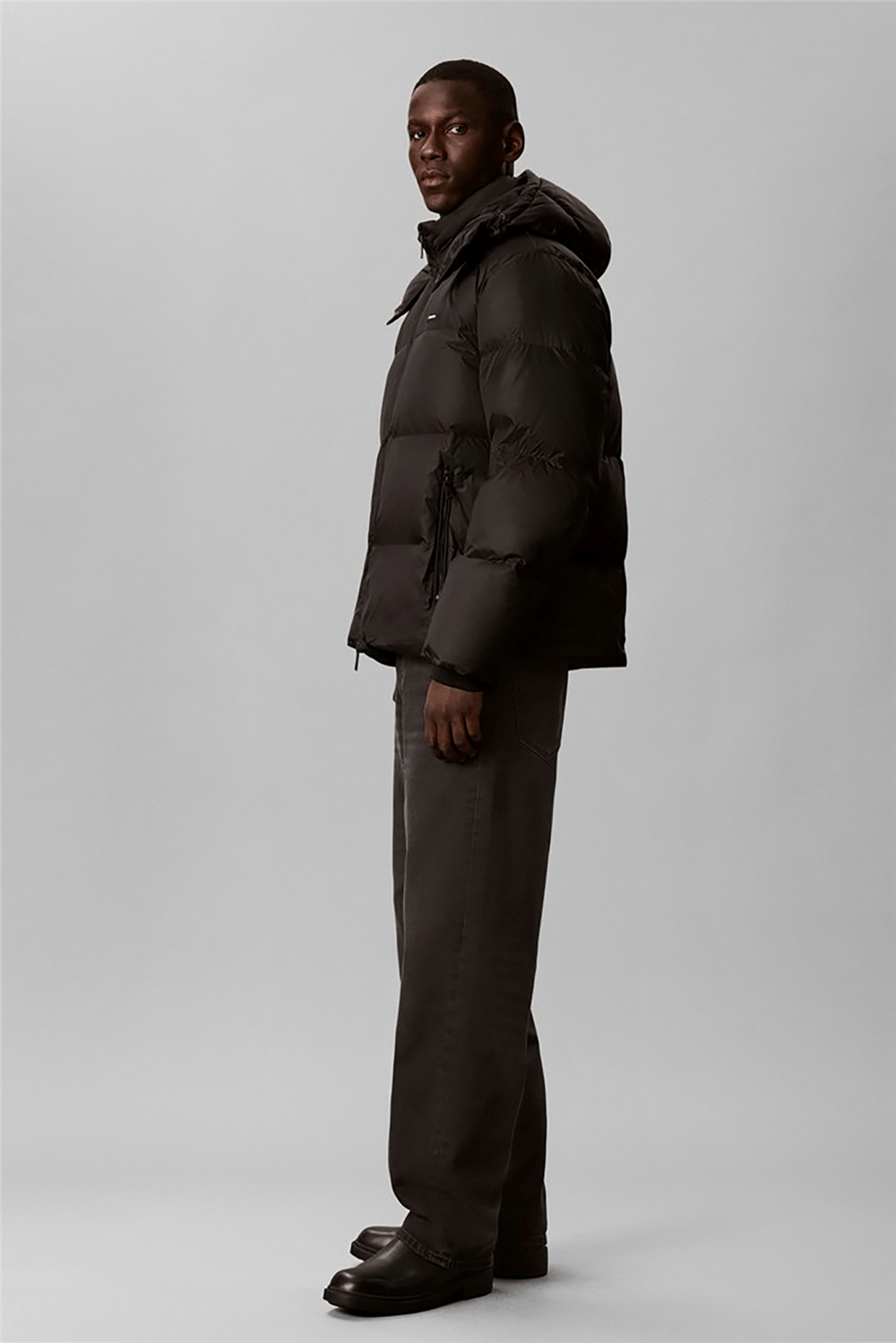 Calvin Klein Ls Nylon Detachable Hood Down Pu Erkek Mont Siyah