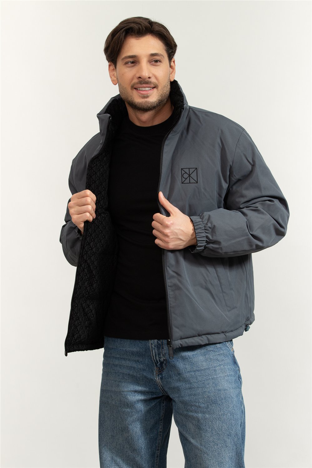 Calvin Klein LS Nylon Reversible Aop Down Puf Erkek Şişme Mont