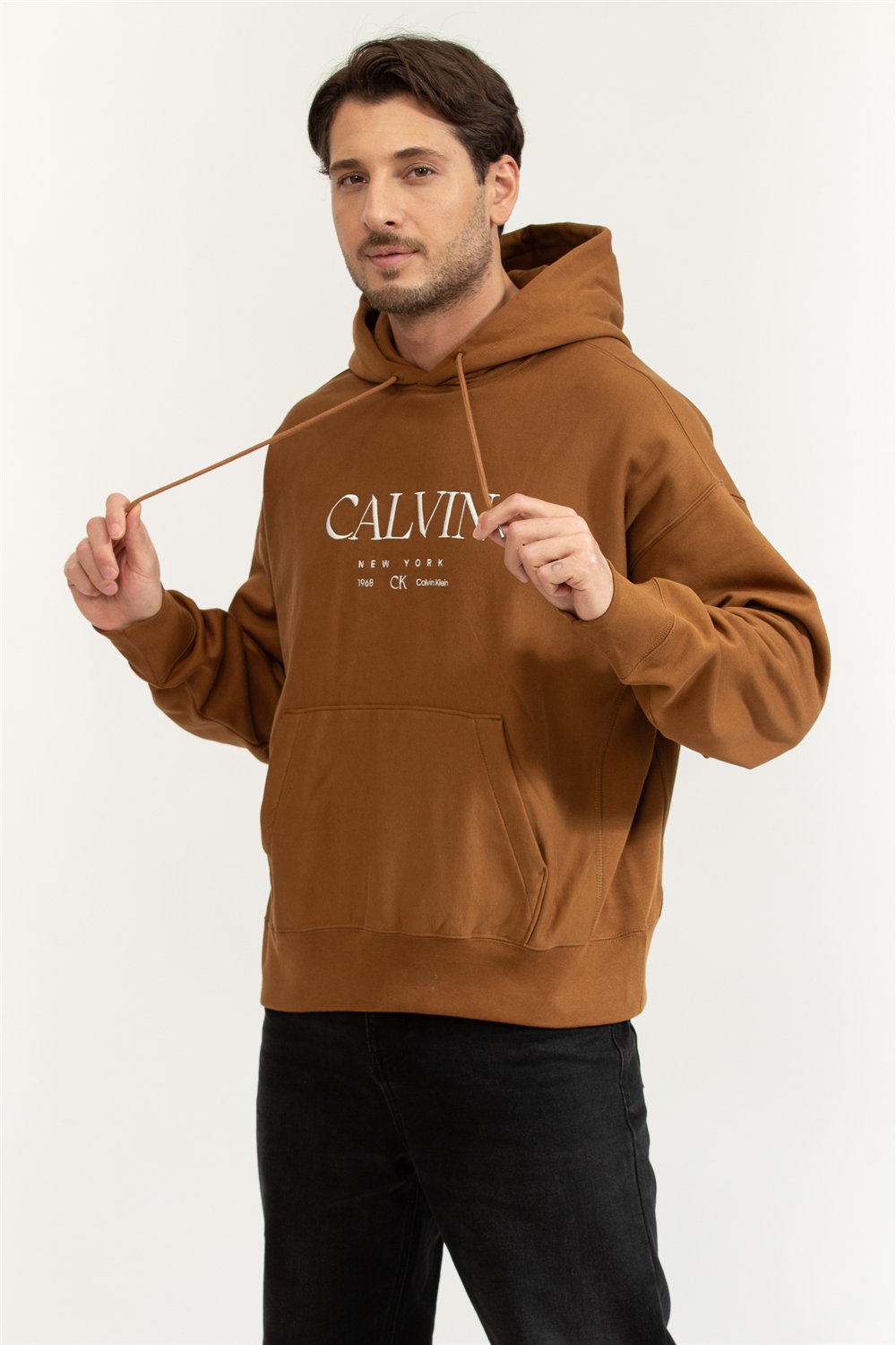 Calvin Klein LS Premium Fleece Calvin Graphic Erkek Kapüşonlu Sweatshirt
