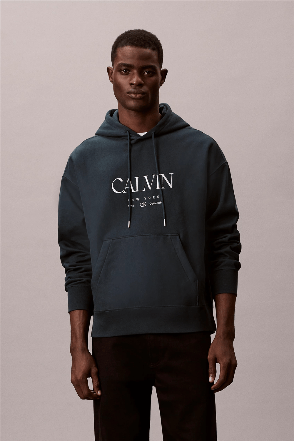 Calvin Klein LS Premium Fleece Calvin Graphic Erkek Kapüşonlu Sweatshirt Mavi