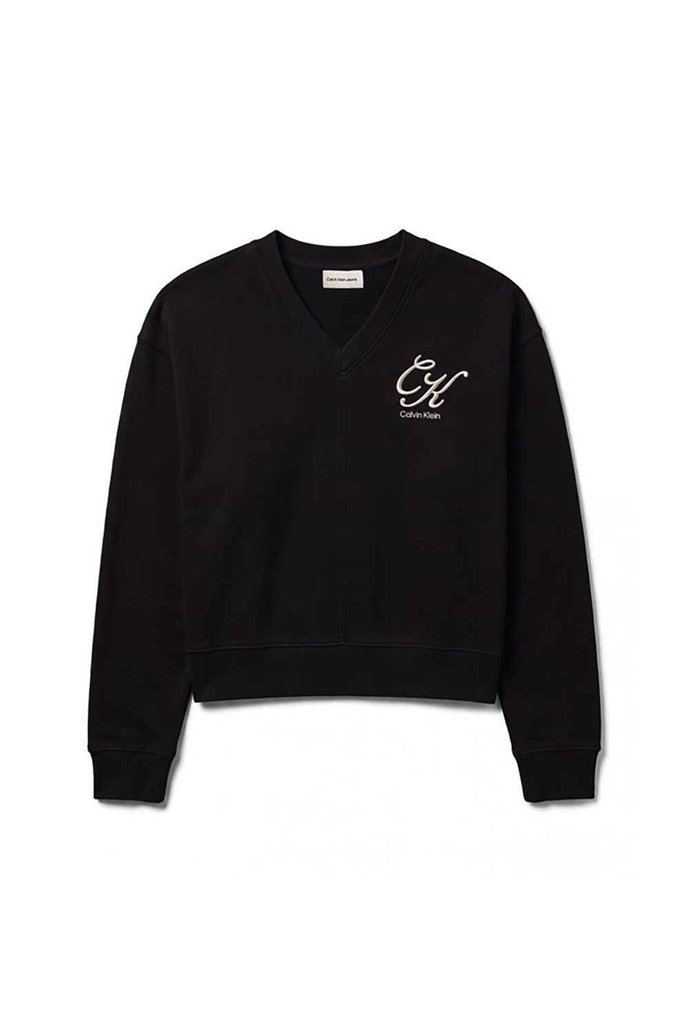 Calvin Klein Ls Premium Fleece Script Vneck P Kadın V Yaka Sweatshirt Siyah