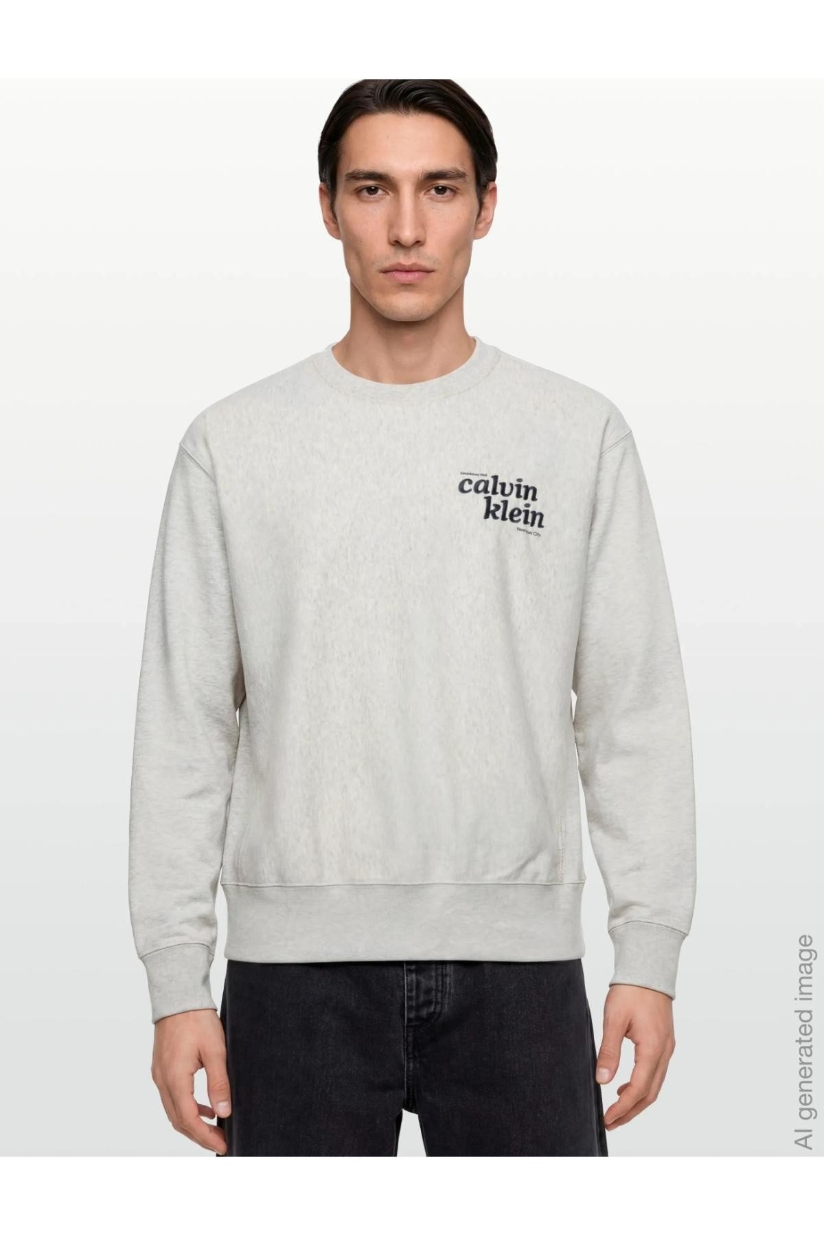 Calvin Klein Ls Premium Terry Grph Crewneck Erkek Bisiklet Yaka Sweatshirt Beyaz