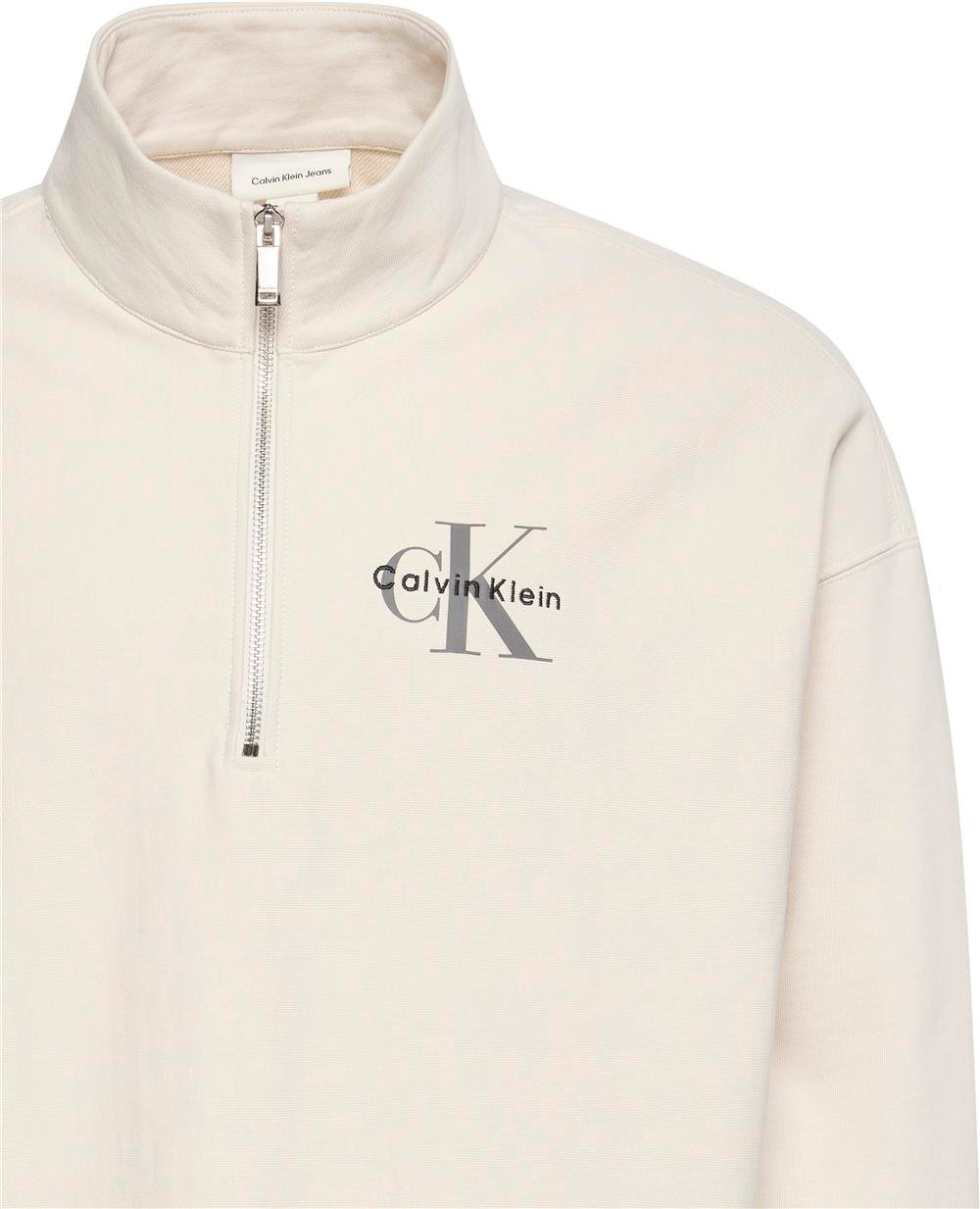Calvin Klein Ls Premium Terry Micro Monologo Erkek Fermuarlı Sweatshirt