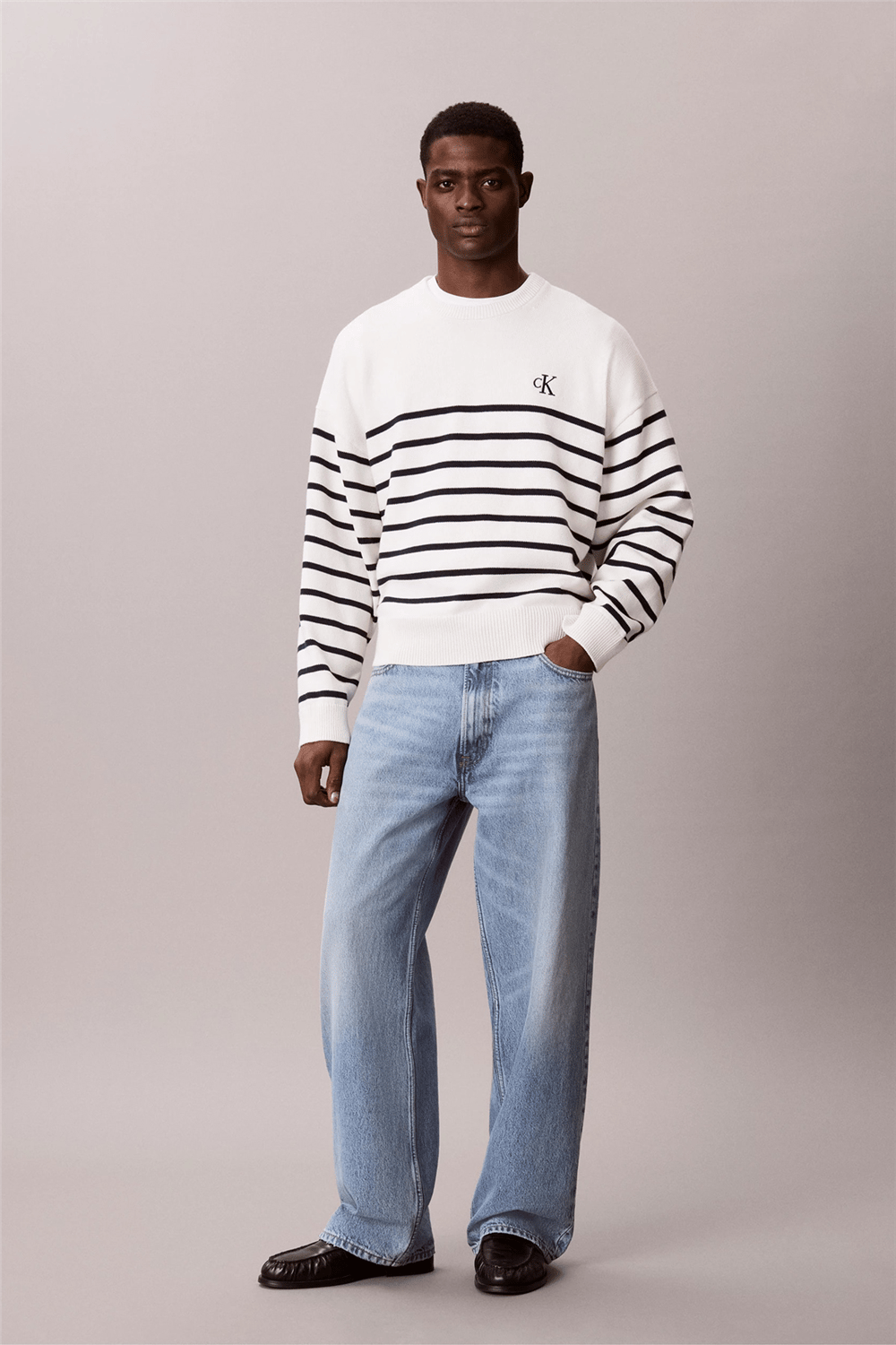 Calvin Klein Ls Rlxd Cotton Crewnk Swtr 7Gg Erkek Triko Beyaz