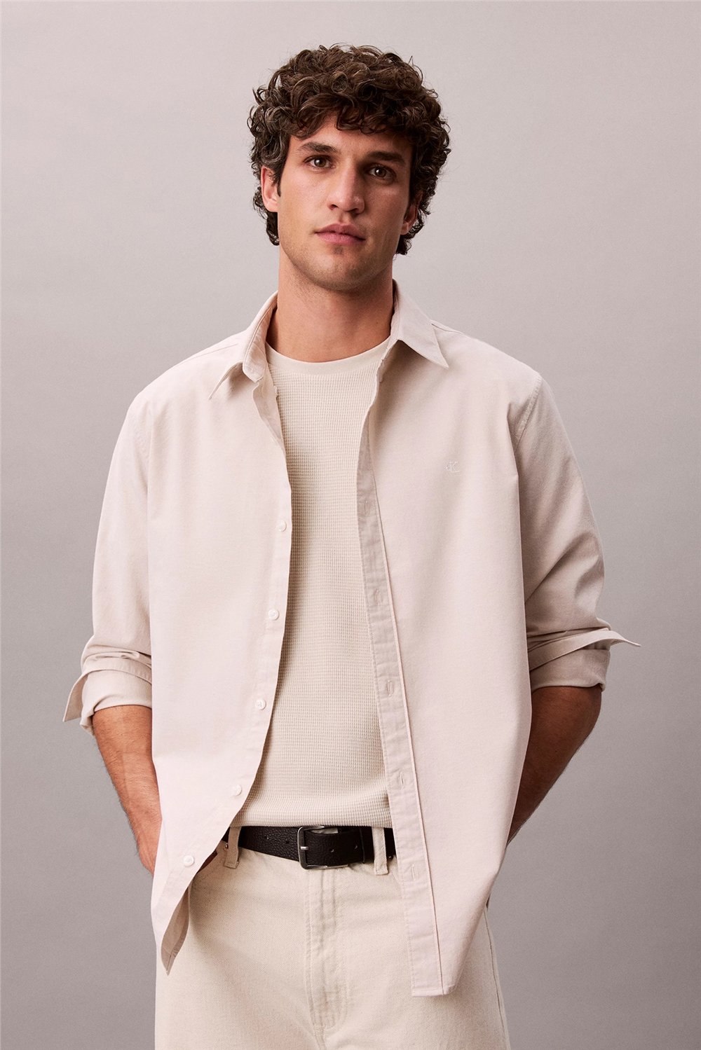 Calvin Klein LS Solid Oxford Classic Shirt Erkek Gömlek Gri