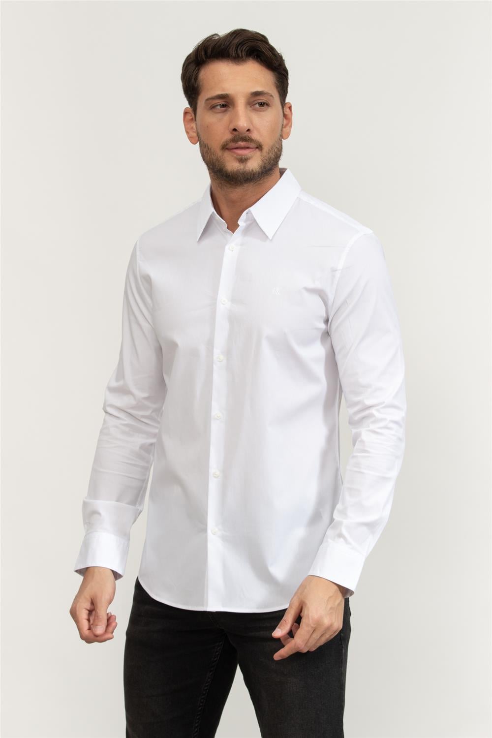Calvin Klein LS Solid Stretch Slim Erkek Gömlek