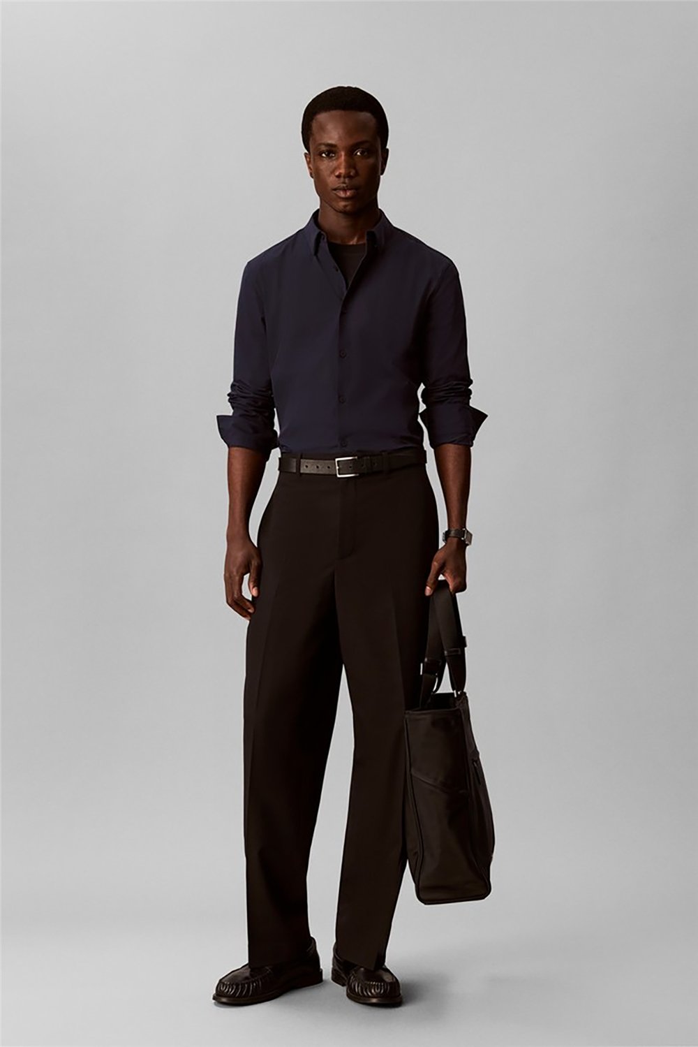 Calvin Klein Ls Solid Tech Stretch Slim Shirt Erkek Gömlek Lacivert
