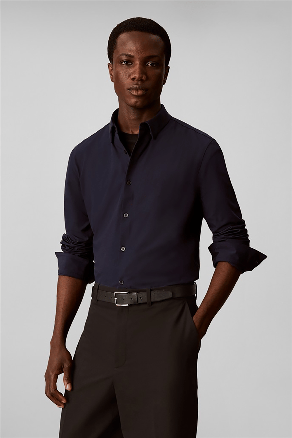 Calvin Klein Ls Solid Tech Stretch Slim Shirt Erkek Gömlek Lacivert