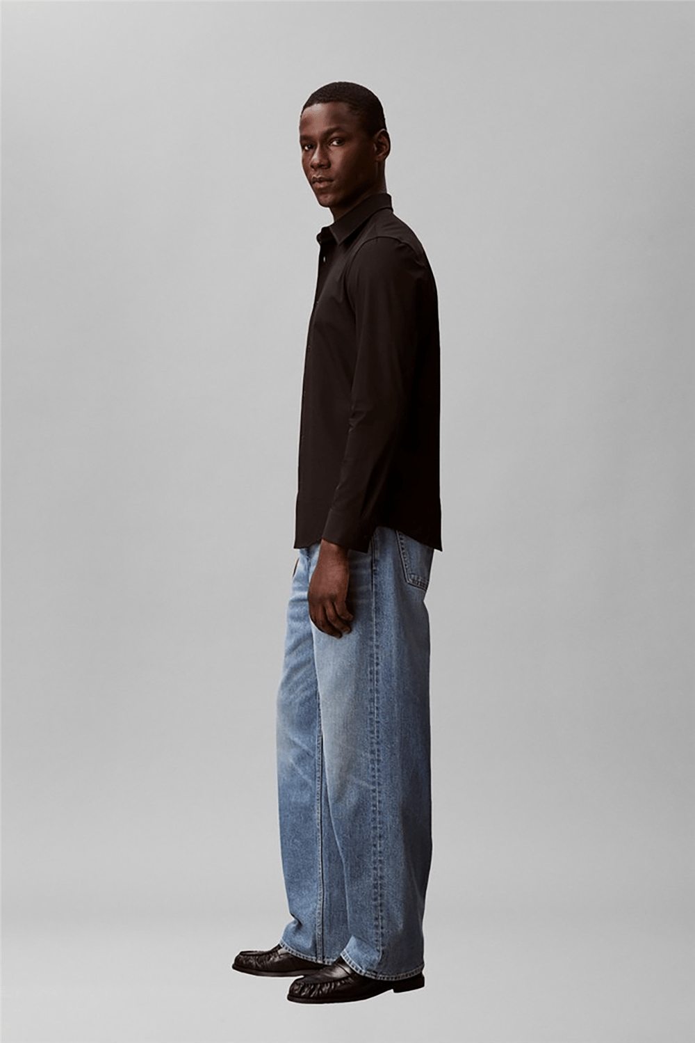 Calvin Klein Ls Solid Tech Stretch Slim Shirt Erkek Gömlek Siyah
