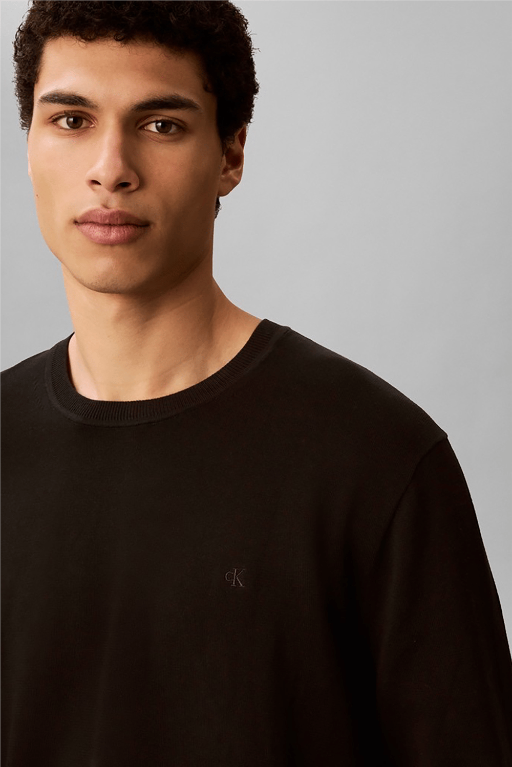 Calvin Klein LS Supima Cotton Crew 14Gg Erkek Triko Siyah