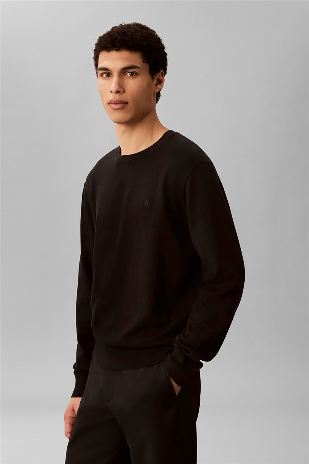 Calvin Klein LS Supima Cotton Crew 14Gg Erkek Triko Siyah