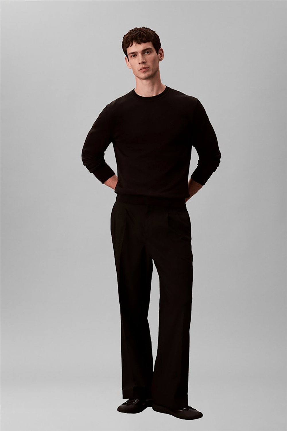Calvin Klein LS Supima Cotton Crew 14Gg Erkek Triko Siyah