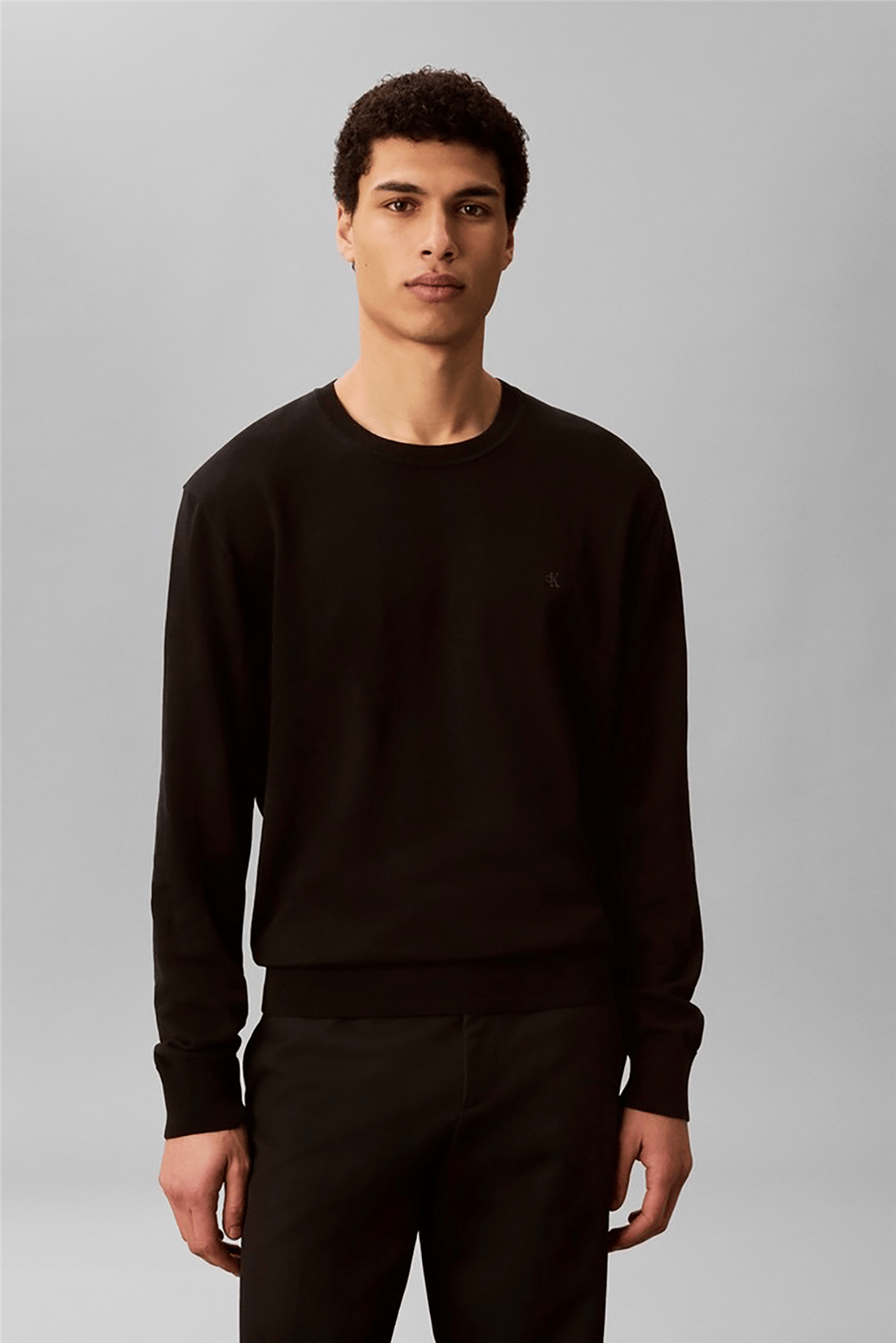 Calvin Klein LS Supima Cotton Crew 14Gg Erkek Triko Siyah
