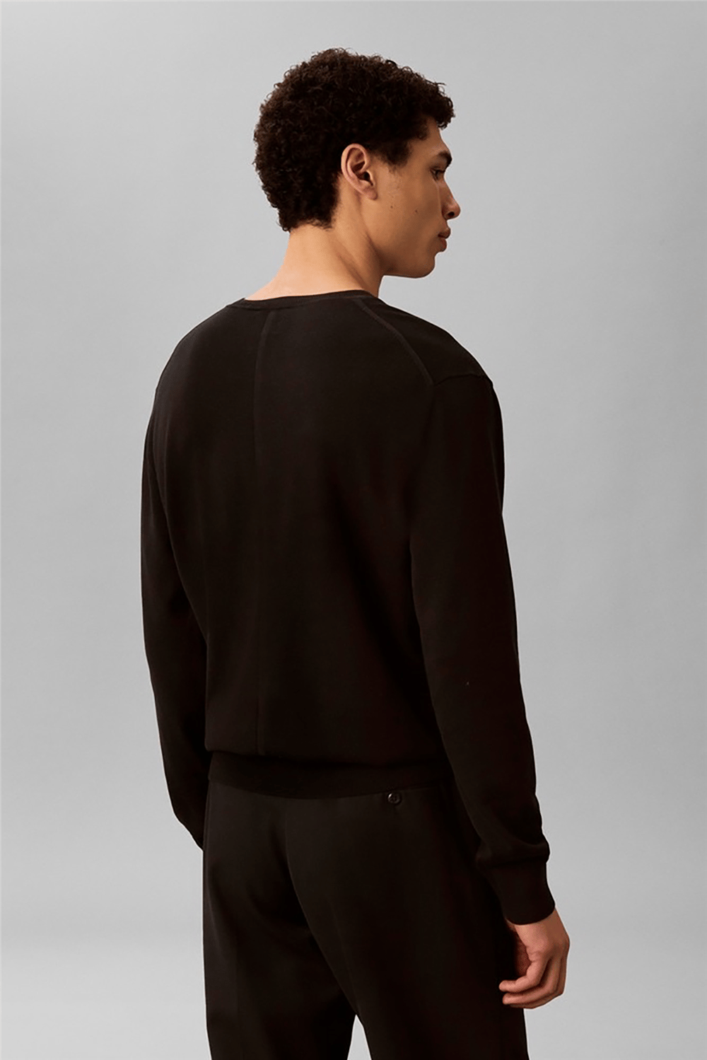 Calvin Klein LS Supima Cotton Crew 14Gg Erkek Triko Siyah