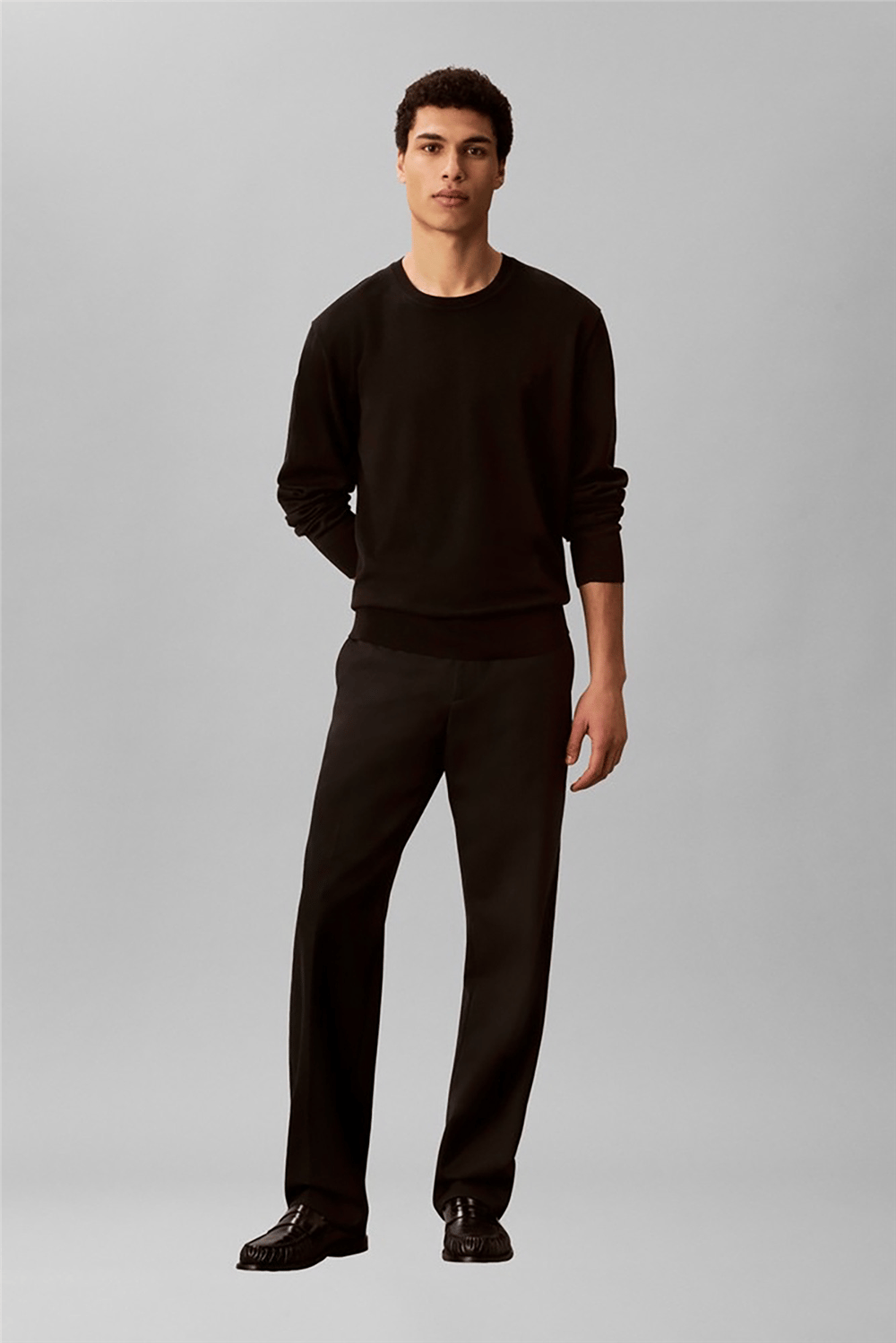 Calvin Klein LS Supima Cotton Crew 14Gg Erkek Triko Siyah