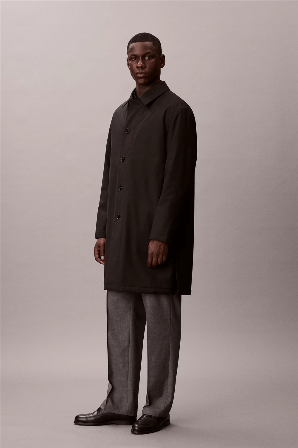 Calvin Klein LS Tech Wool Blend Car Coat Erkek Mont Siyah