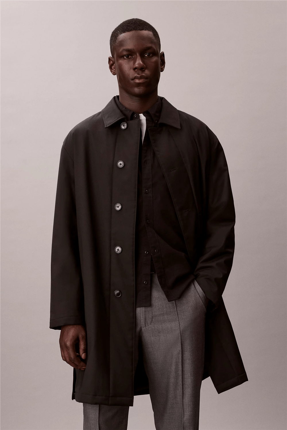 Calvin Klein LS Tech Wool Blend Car Coat Erkek Mont Siyah