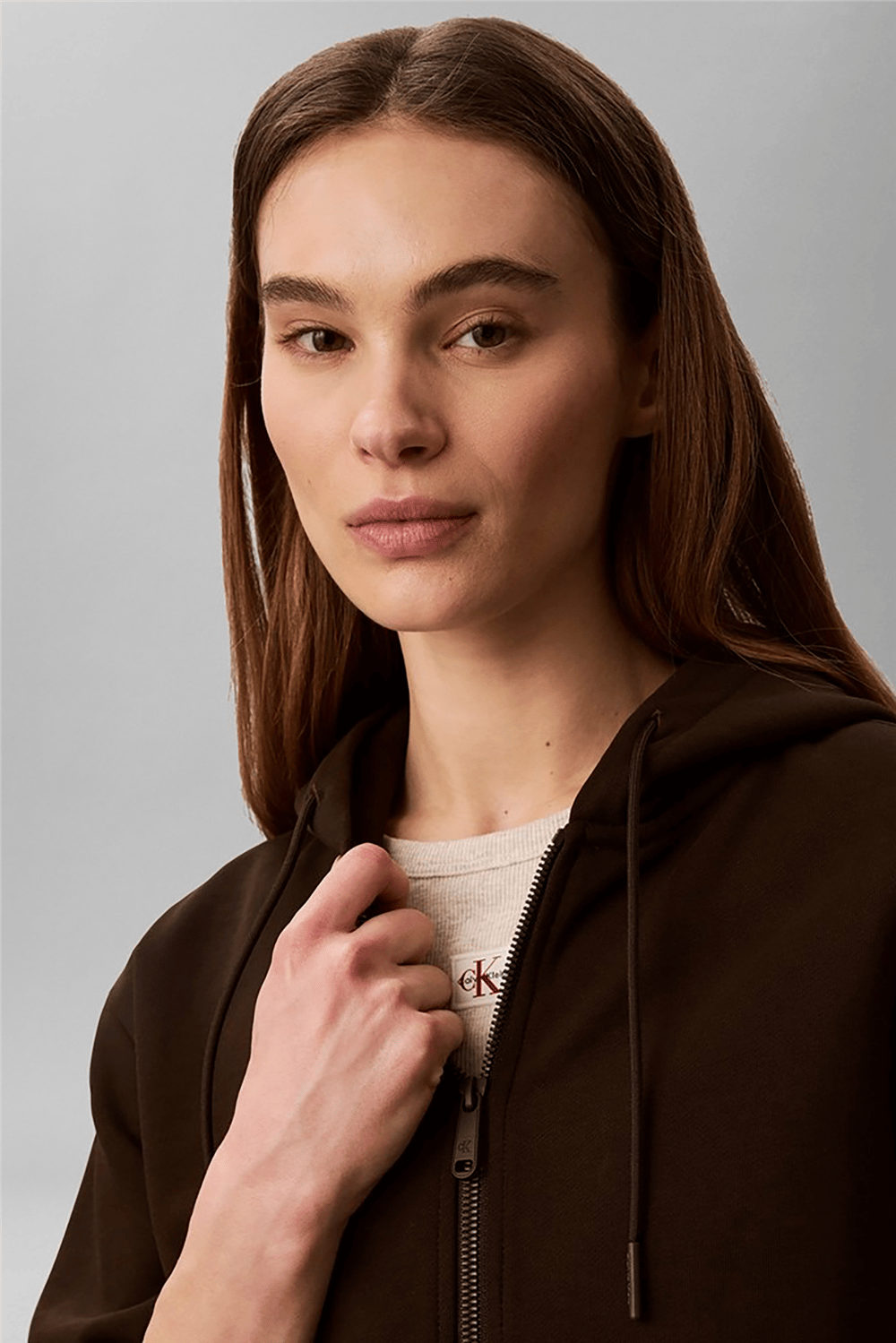 Calvin Klein Ls Terry Logo Waist Cropped Fz H Kadın Bisiklet Yaka Sweatshirt