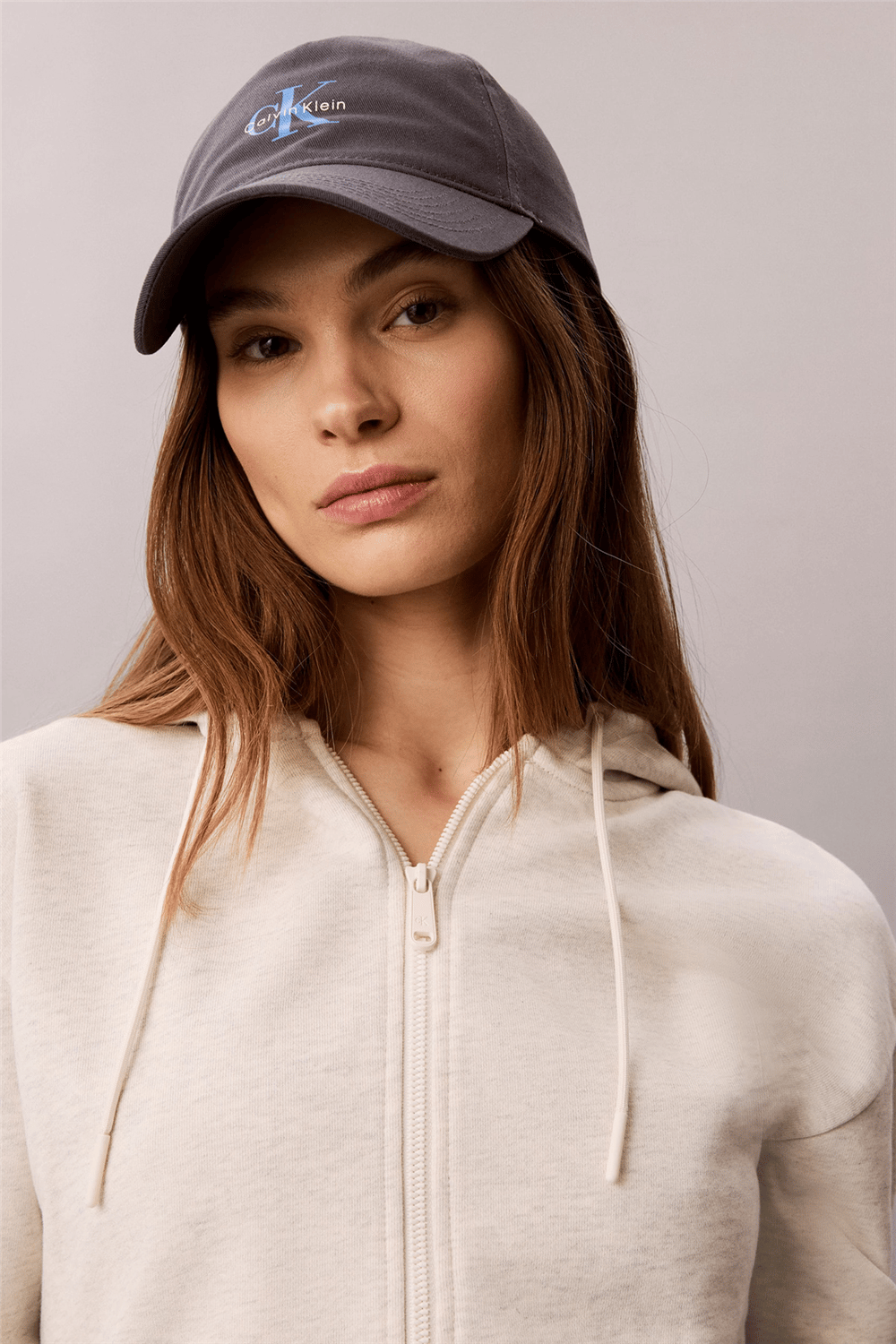 Calvin Klein Ls Terry Logo Waist Cropped Fz H Kadın Bisiklet Yaka Sweatshirt Gri