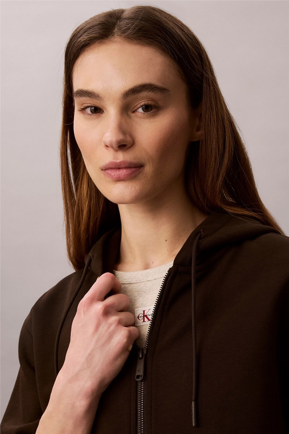Calvin Klein Ls Terry Logo Waist Cropped Fz H Kadın Bisiklet Yaka Sweatshirt