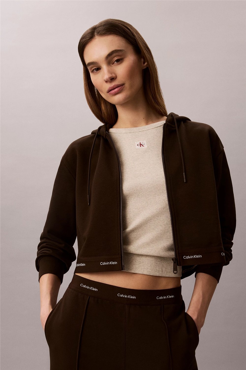 Calvin Klein Ls Terry Logo Waist Cropped Fz H Kadın Bisiklet Yaka Sweatshirt