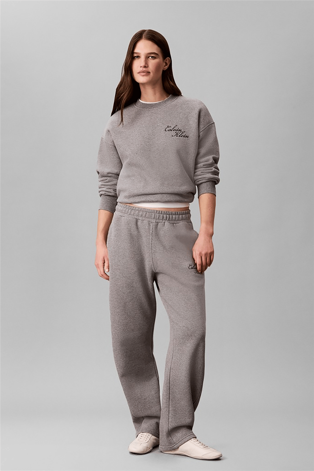 Calvin Klein Ls Textured Fleece Crewneck Kadın Bisiklet Yaka Sweatshirt Gri