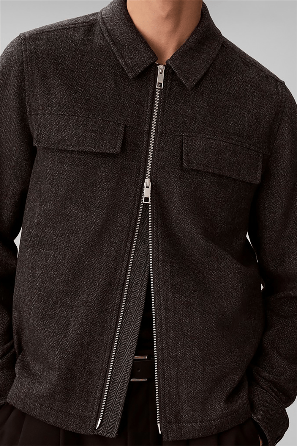 Calvin Klein Ls Wool Herringbone Shirt Jacket Erkek Bomber Mont