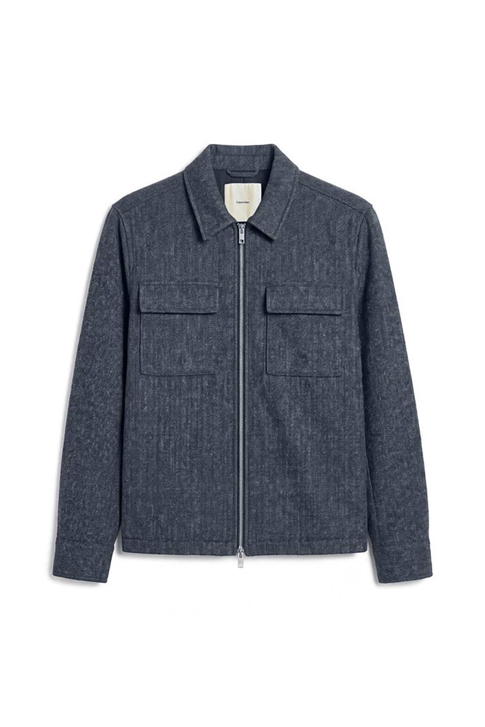 Calvin Klein Ls Wool Herringbone Shirt Jacket Erkek Bomber Mont Mavi
