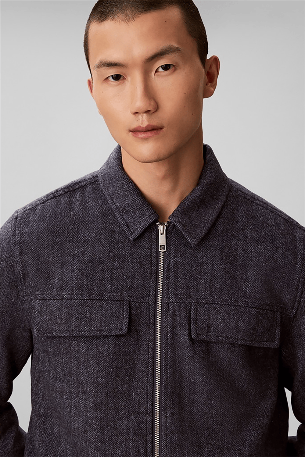 Calvin Klein Ls Wool Herringbone Shirt Jacket Erkek Bomber Mont Mavi