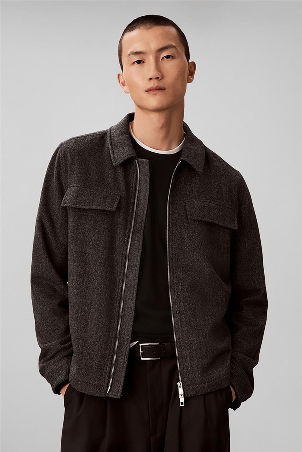 Calvin Klein Ls Wool Herringbone Shirt Jacket Erkek Bomber Mont