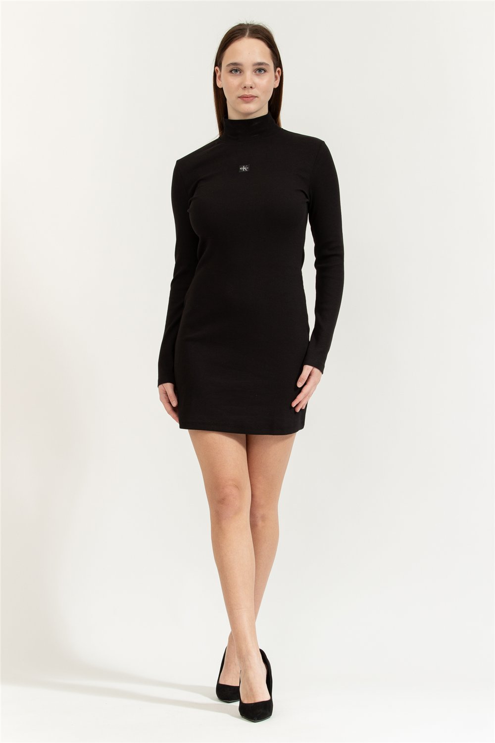 Calvin Klein LS Woven Label 2X2 Rib Mini Kadın Elbise