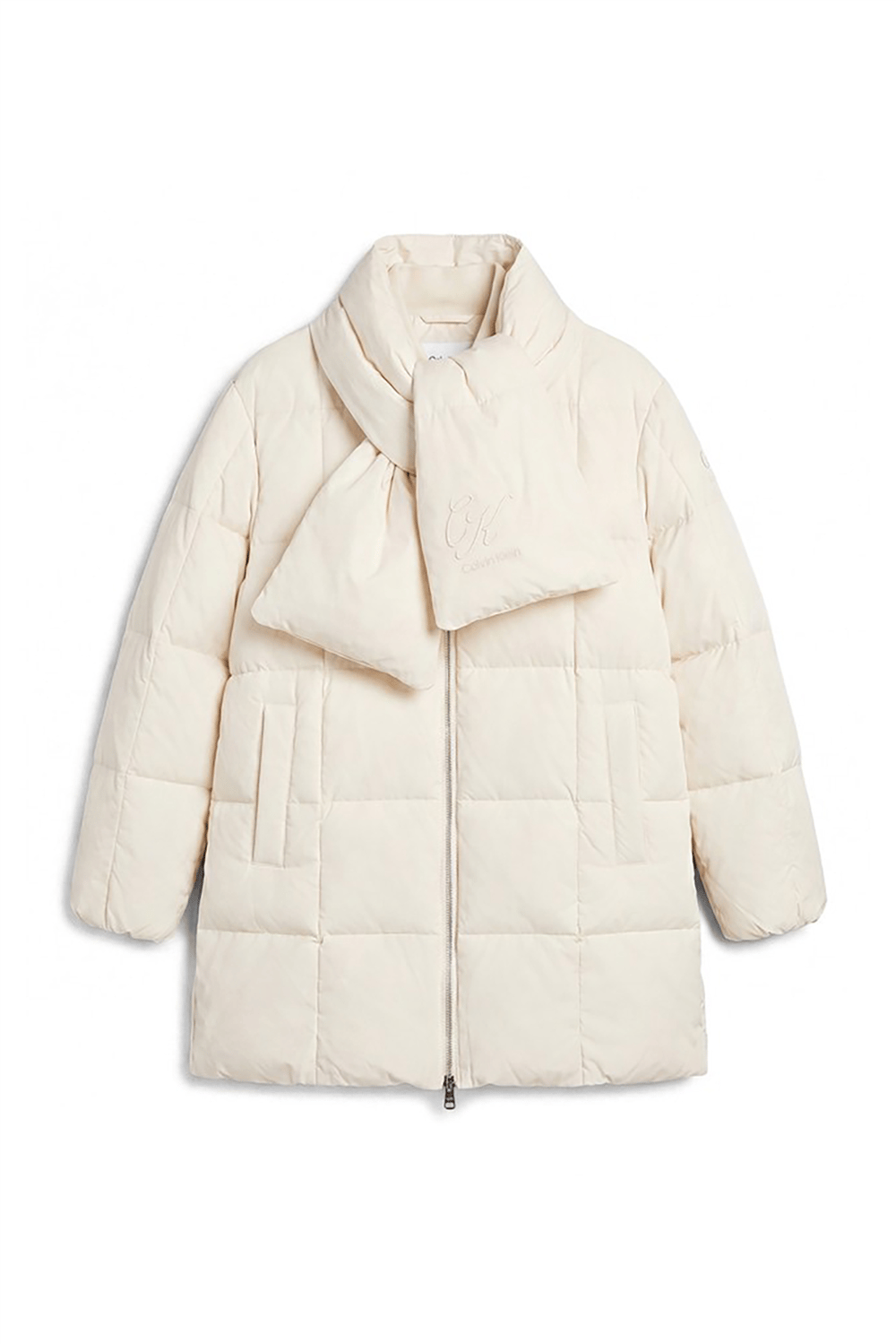 Calvin Klein Matte Mid Puffer With Scarf Kadın Şişme Mont Bej