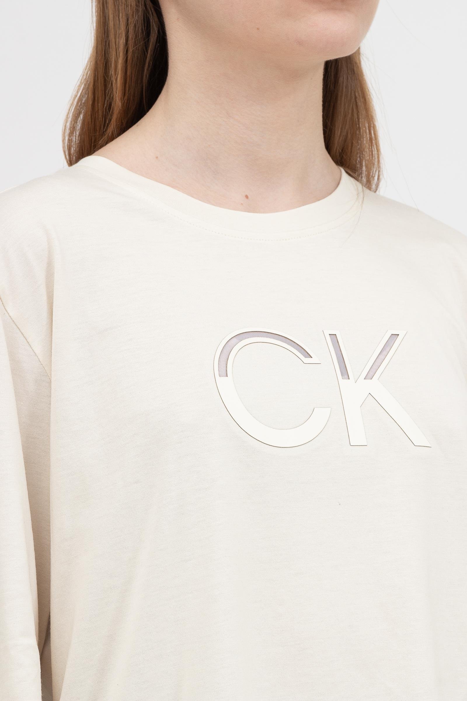 Calvin Klein Mesh Logo Relaxed Kadın Bisiklet Yaka T-Shirt