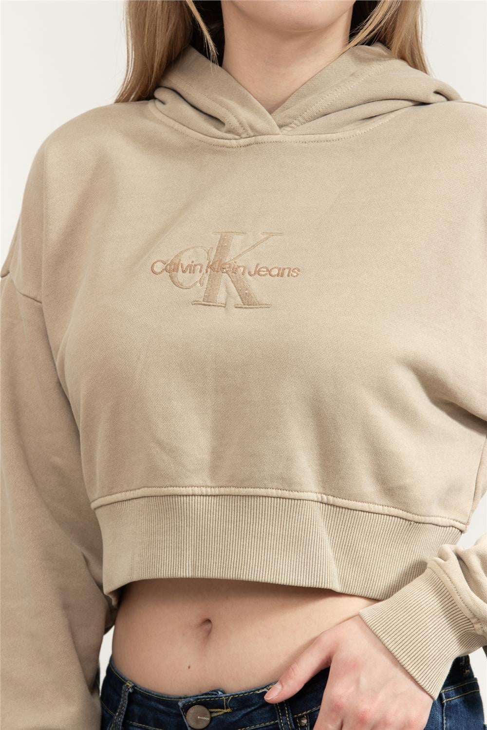 Calvin Klein Mineral Dye Monologo Kadın Kapüşonlu Sweatshirt