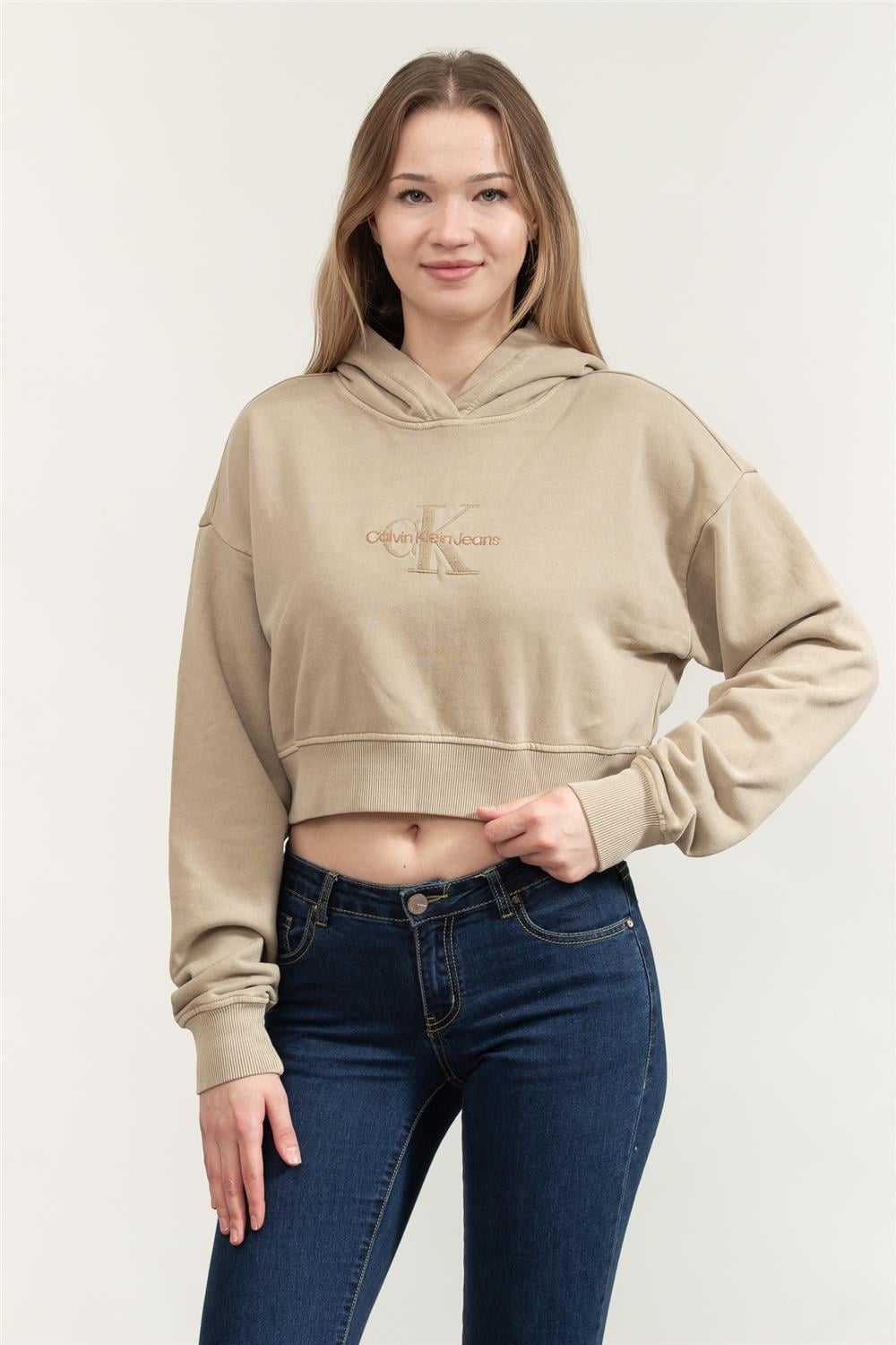 Calvin Klein Mineral Dye Monologo Kadın Kapüşonlu Sweatshirt