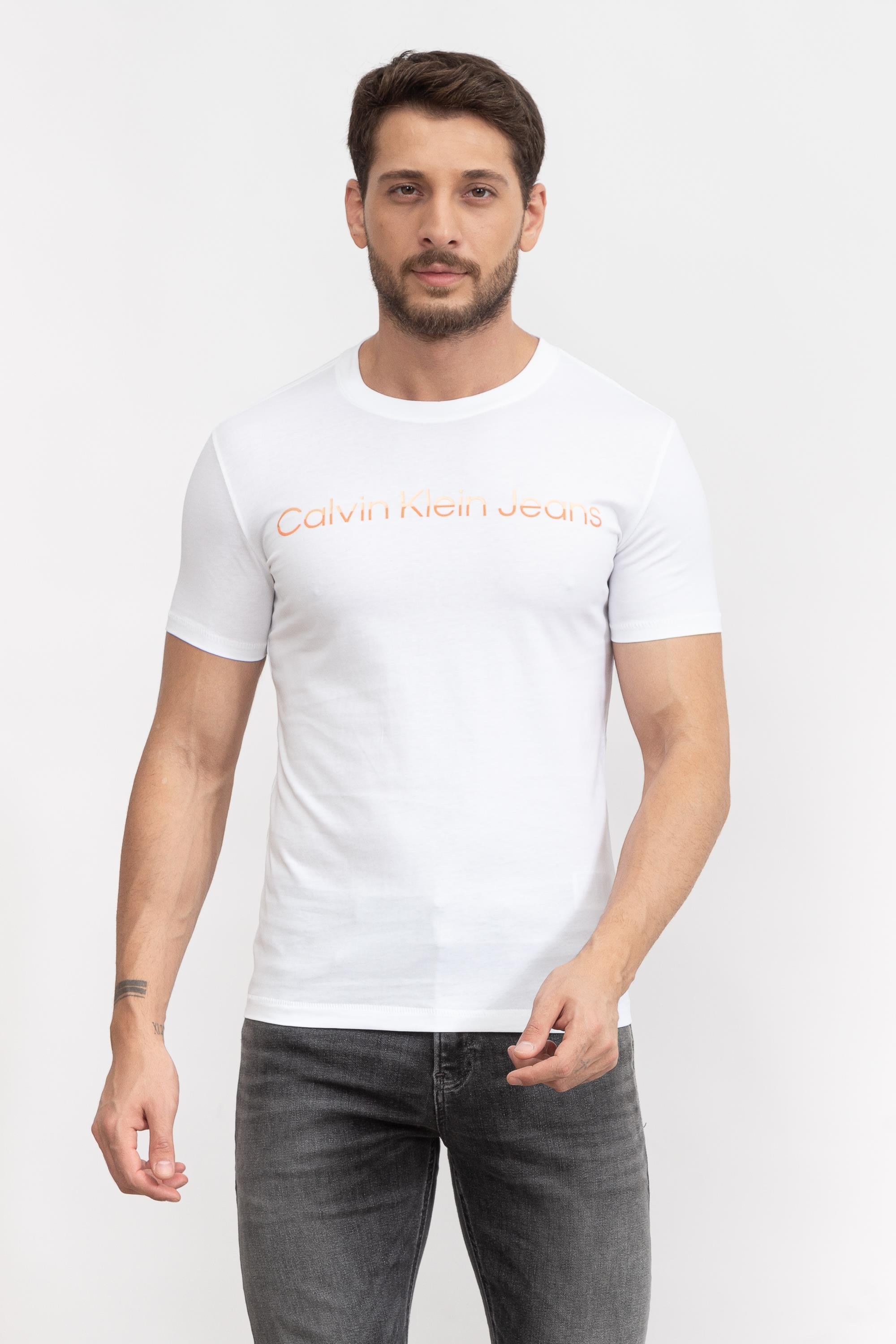 Calvin Klein Mixed institutional Erkek Bisiklet Yaka T-Shirt