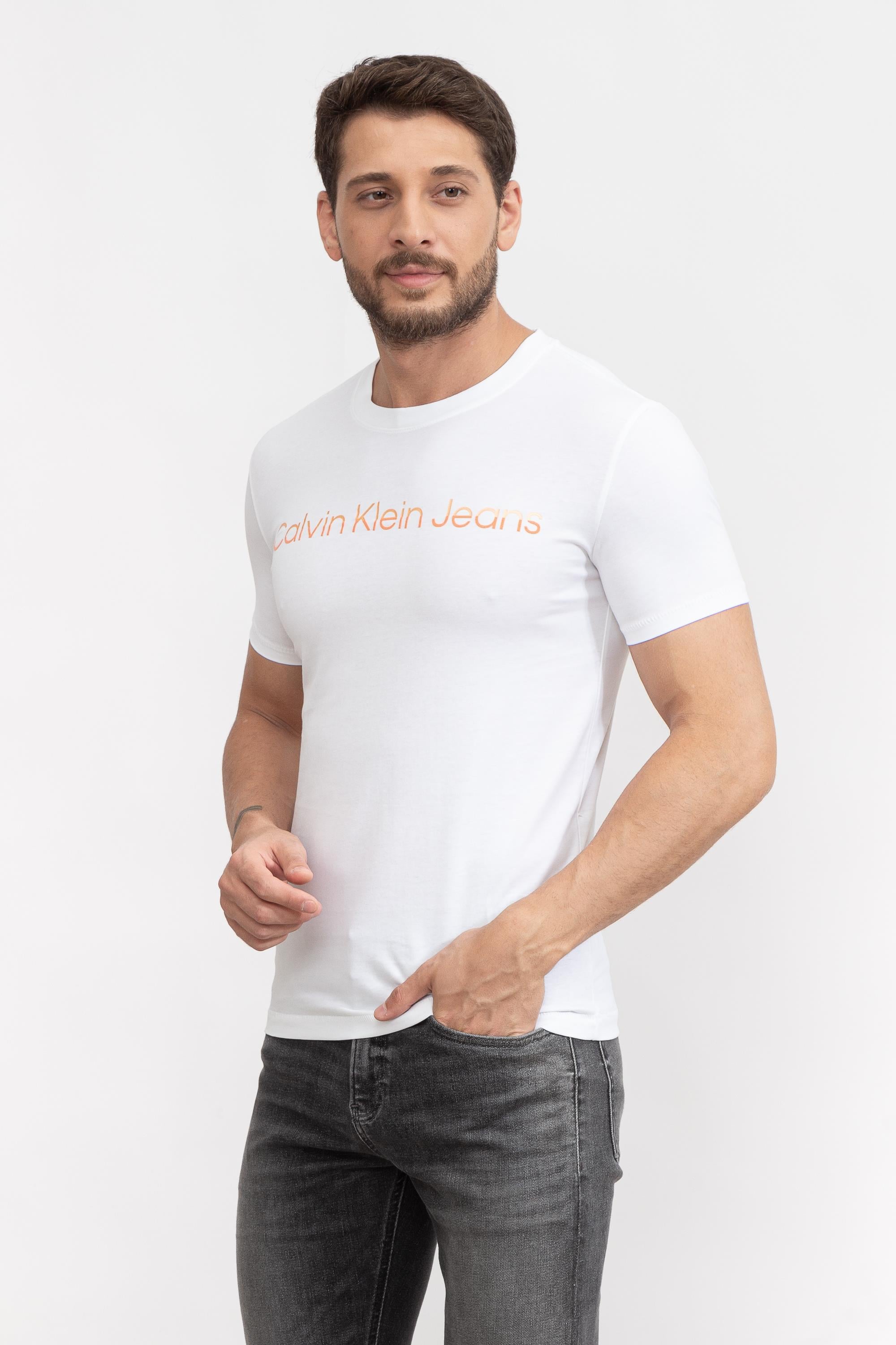 Calvin Klein Mixed institutional Erkek Bisiklet Yaka T-Shirt