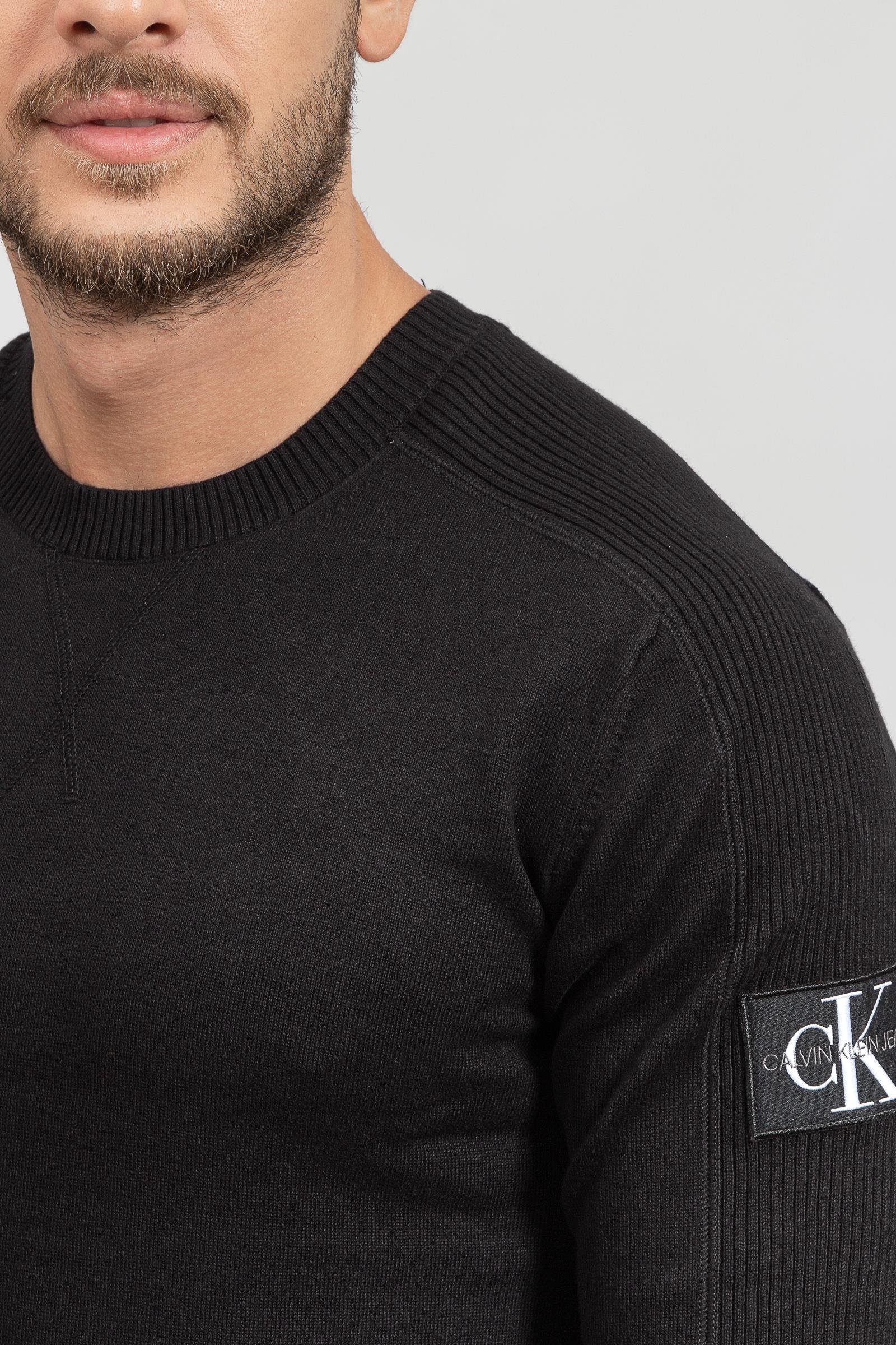 Calvin Klein Monogram Badge Textured Erkek Triko