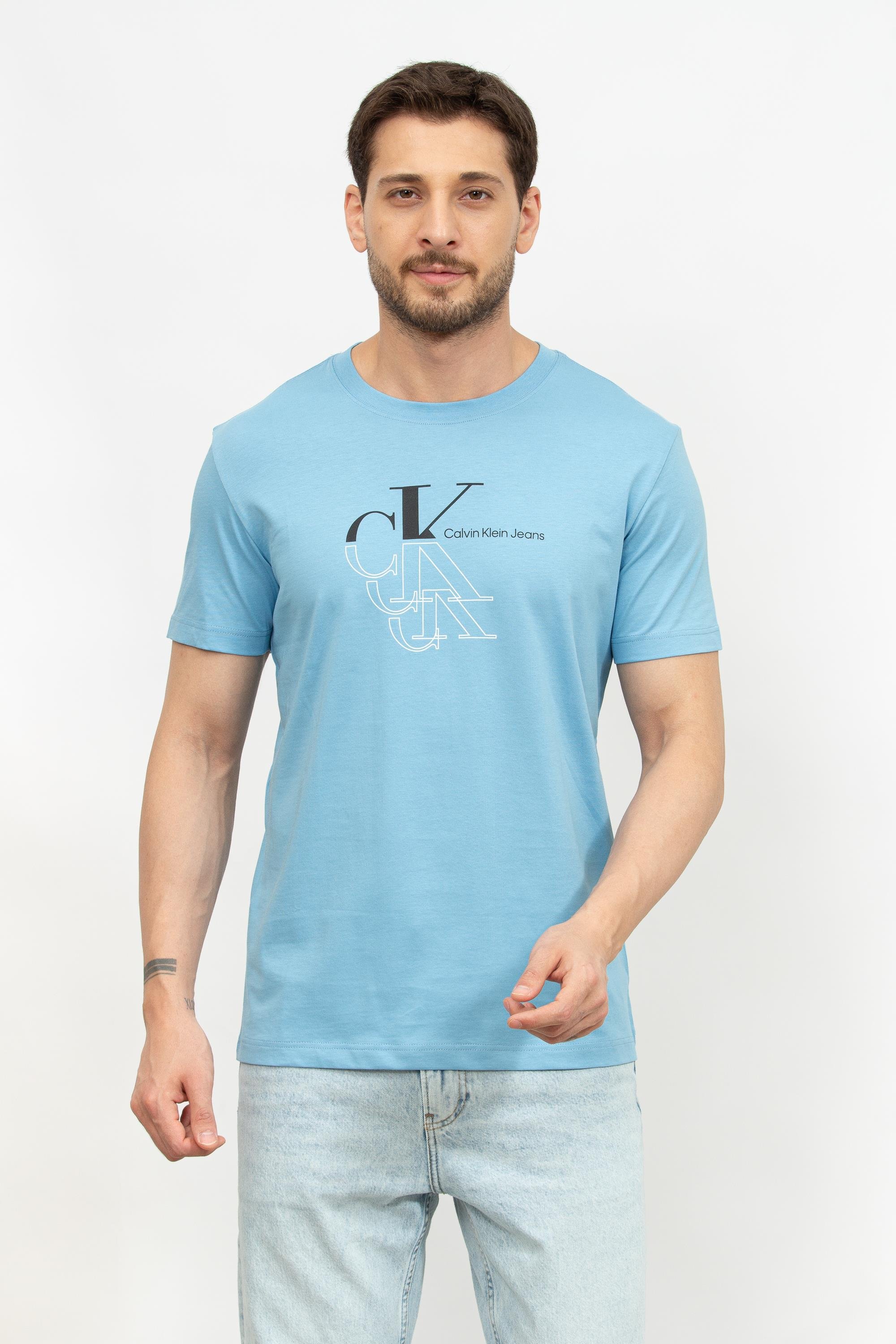 Calvin Klein Monogram Echo Graphic Erkek Bisiklet Yaka T-Shirt
