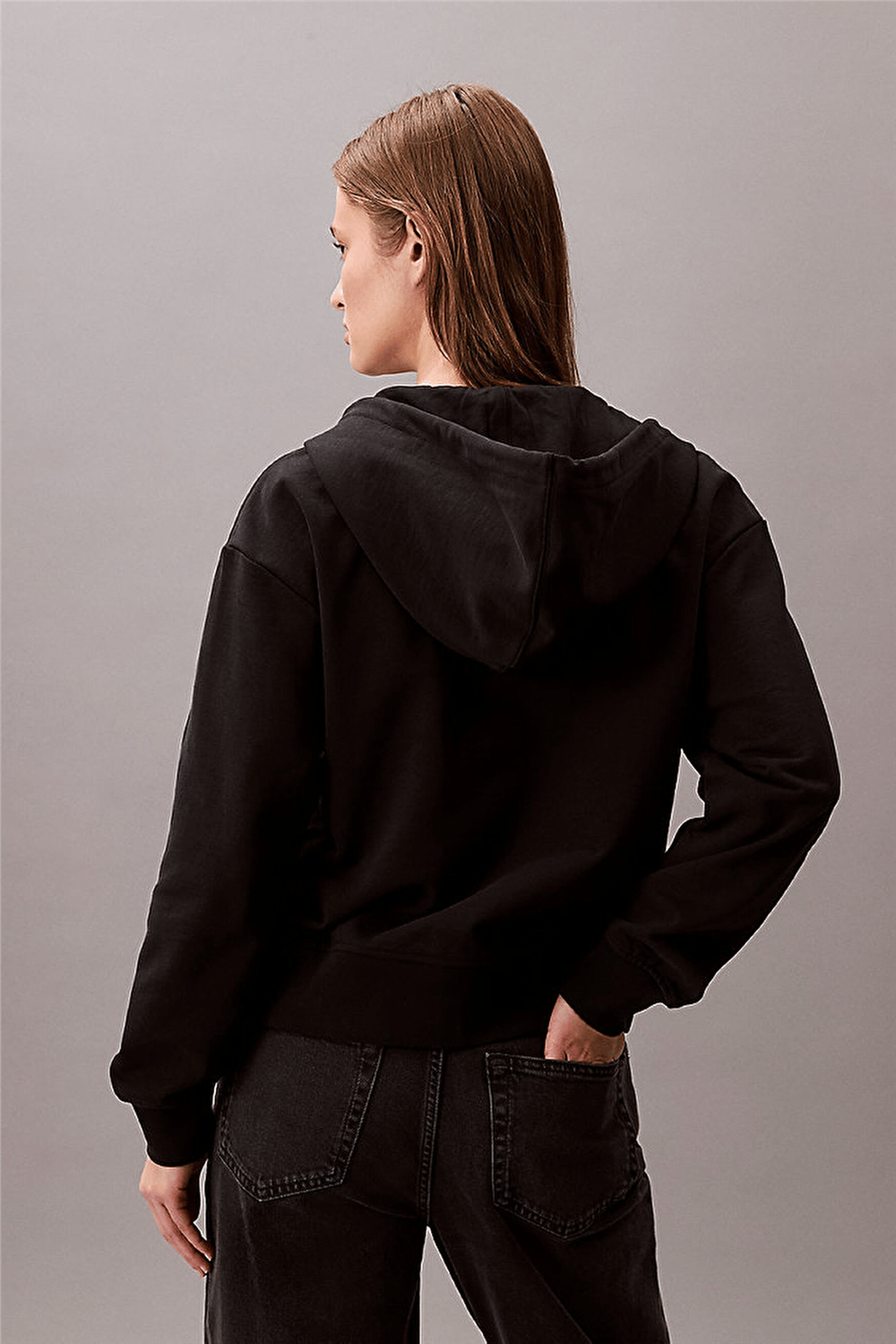 Calvin Klein Monologo French Terry Fz Bf Hood Kadın Kapüşonlu Sweatshirt Siyah
